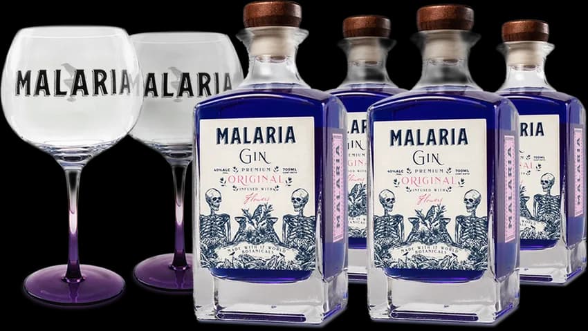 2 TAÇAS DE BRINDE + Malaria Gin Original x 4 garrafas
